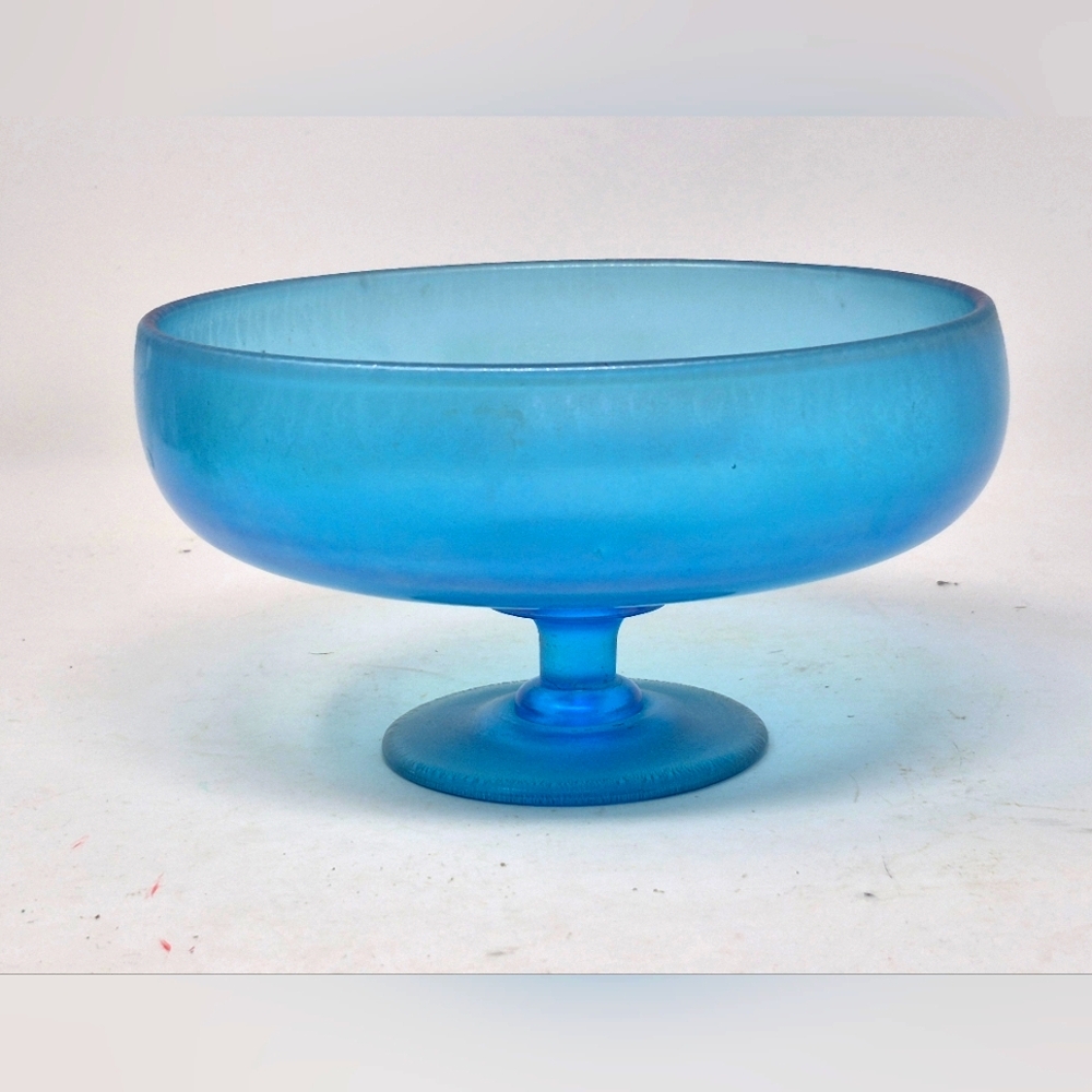 Vintage Fenton? Blue Stretched Glass Pedistal Dish